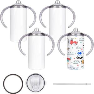 image:imagePrinters Jack 12 Oz Sublimation Sippy Cup Blank for Kids Straight Sublimation Blanks Tumbler 4 Pack With Handle and Straw Sublimation Steel Sippy cup Toddler Water Bottle for Milk Juice DIY Gift
