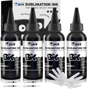 image:imagePrinters Jack 400ML Black Sublimation Ink Refill for Epson C88 C88 WF7720 ET2720 ET4760 ET2760 ET2750 WF7820 Inkjet Printers Heat Press Transfer on Mugs Plates Polyester Shirts Phone Cases etc