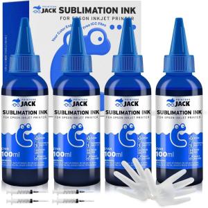 image:imagePrinters Jack 400ML Cyan Sublimation Ink Refill for Epson C88 C88 WF7720 ET2720 ET4760 ET2760 ET2750 WF7820 Inkjet Printers Heat Press Transfer on Mugs Plates Polyester Shirts Phone Cases etc