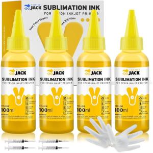 image:imagePrinters Jack 400ML Yellow Sublimation Ink Refill for Epson C88 C88 WF7710 ET2720 ET4700 ET2760 ET2750 Inkjet Printers Heat Press Transfer on Mugs Plates Polyester Shirts etc