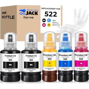image:imagePrinters Jack Ink Refill Compatible for 502 T502 Bottles Replacement for EcoTank ET2750 ET3750 ET4750 ET2760 ET3760 ET4760 ET2700 ET3700 ET3710 ET15000 ST2000 ST3000 ST4000 Printer2 Black  1 Cyan  1 Magenta  1 Yellow