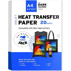 image:imagePrinters Jack IronOn Heat Transfer Paper for Dark Fabric 40 Pack 83x117 TShirt Transfer Paper for Inkjet Printer Wash Durable Long Lasting Transfer No CrackingDark Fabric 20 Sheets