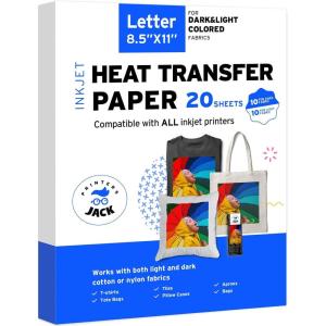image:imagePrinters Jack IronOn Heat Transfer Paper for Dark Fabric 40 Pack 83x117 TShirt Transfer Paper for Inkjet Printer Wash Durable Long Lasting Transfer No CrackingDark  Light Bundle