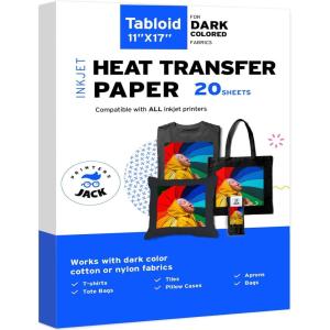 image:imagePrinters Jack IronOn Heat Transfer Paper for Dark Fabric 40 Pack 83x117 TShirt Transfer Paper for Inkjet Printer Wash Durable Long Lasting Transfer No Cracking20 sheets